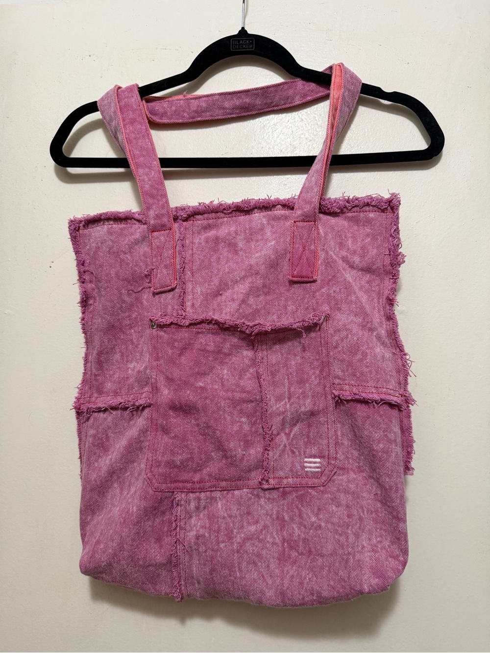 Urban Outfitters Pink Acid Wash Canvas Tote Bag Fringe Raw Edge Boho Shopper